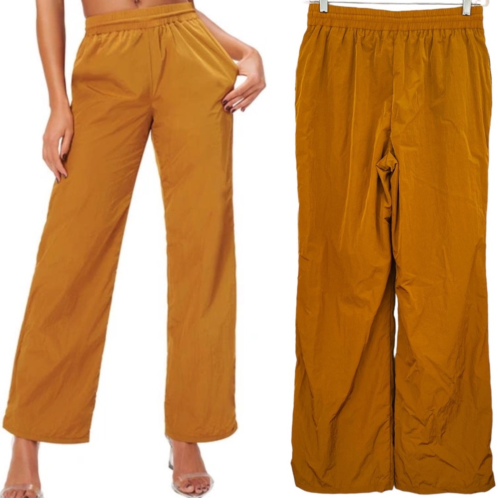 Good American NWT Bronze Brown Wide Leg Windbreaker Style Track Pant Size Medium